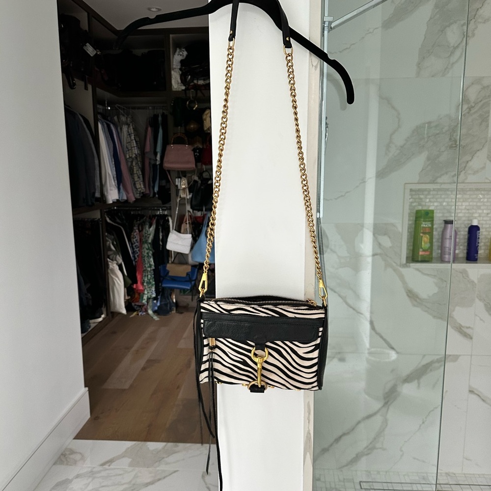 Rebecca Minkoff Zebra Print Crossbody Bag with Gold Chain